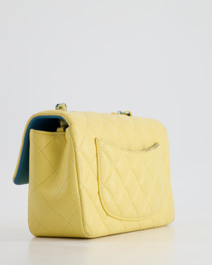 Chanel Yellow, Blue Mini Rectangular Flap Bag in Lambskin Leather with Blue Hardware