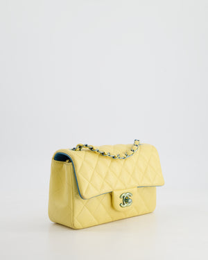 Chanel Yellow, Blue Mini Rectangular Flap Bag in Lambskin Leather with Blue Hardware