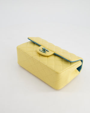 Chanel Yellow, Blue Mini Rectangular Flap Bag in Lambskin Leather with Blue Hardware