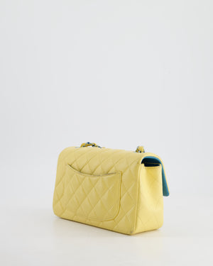 Chanel Yellow, Blue Mini Rectangular Flap Bag in Lambskin Leather with Blue Hardware