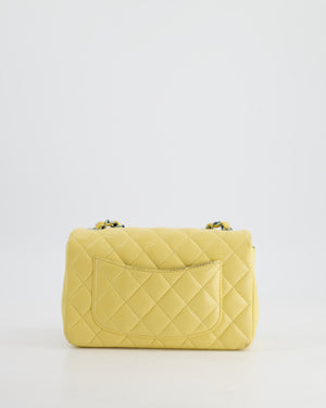 Chanel Yellow, Blue Mini Rectangular Flap Bag in Lambskin Leather with Blue Hardware