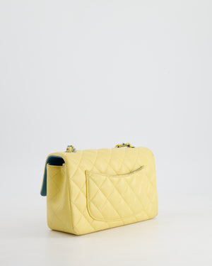 Chanel Yellow, Blue Mini Rectangular Flap Bag in Lambskin Leather with Blue Hardware