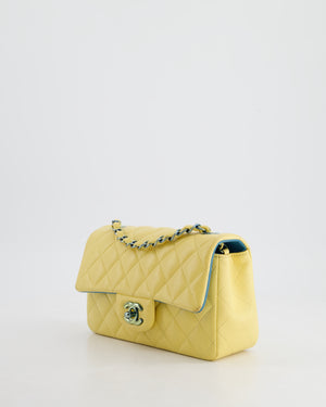 Chanel Yellow, Blue Mini Rectangular Flap Bag in Lambskin Leather with Blue Hardware