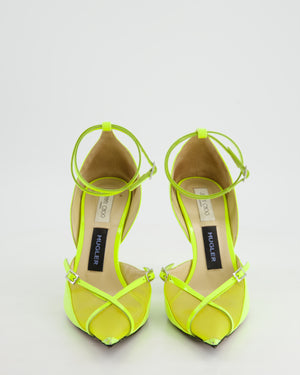 Jimmy Choo X Mugler Florissant Yellow Pointed Mesh Strap Heels Size EU 38