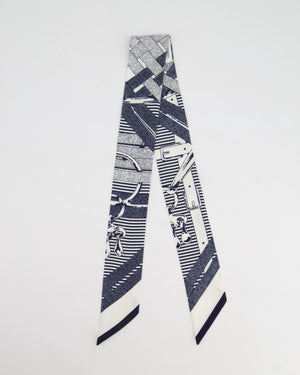 Hermès Blanc & Chemise Marine 'Mors a Jouets' Twilly Scarf RRP £185