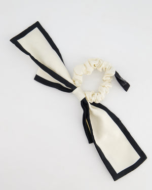 Chanel White & Black Bow Hair Tie with Logo & Camelia Details