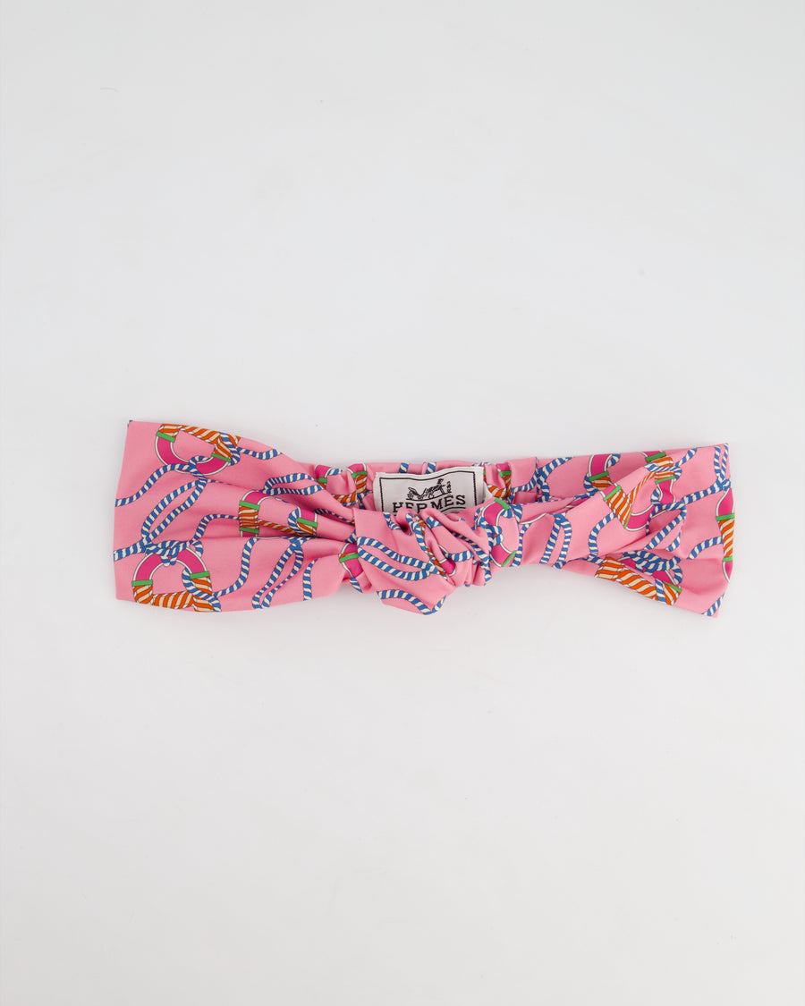 Hermes Rose, Bleu & Vert Silk Bow Headband