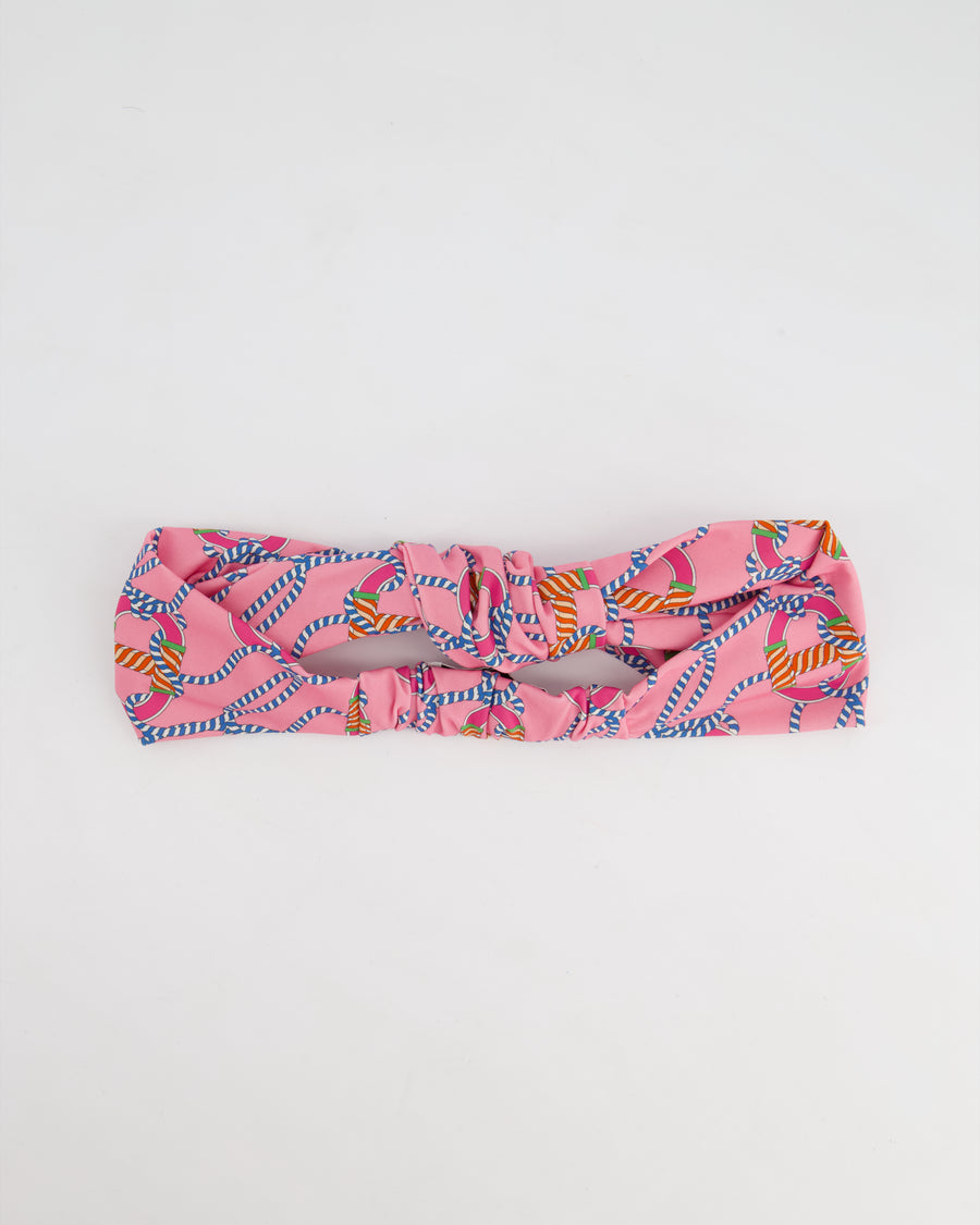 Hermes Rose, Bleu & Vert Silk Bow Headband