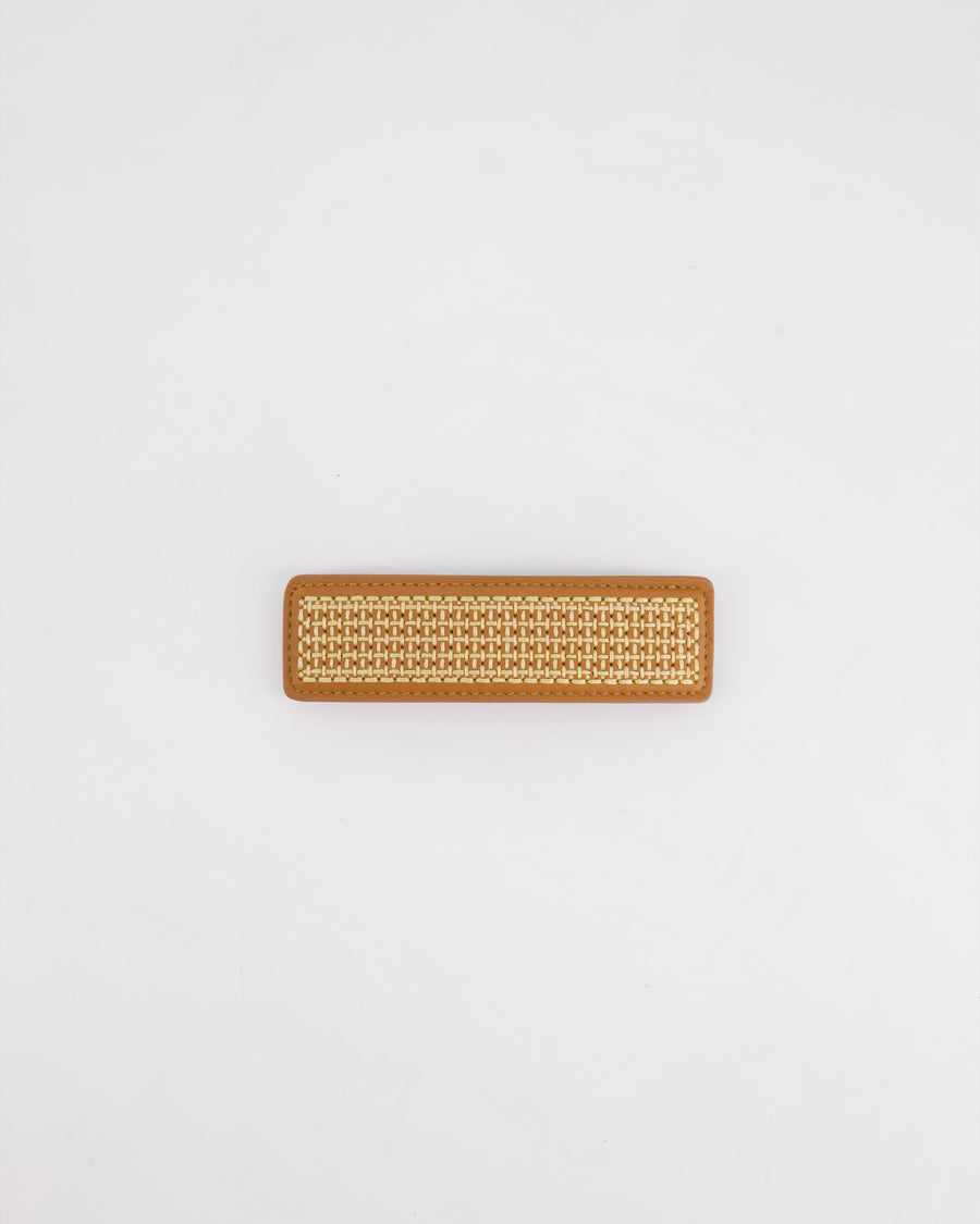 Hermes Gold Elizabeth Hair Clip in Swift Calfskin and Embroidered "H" Motif