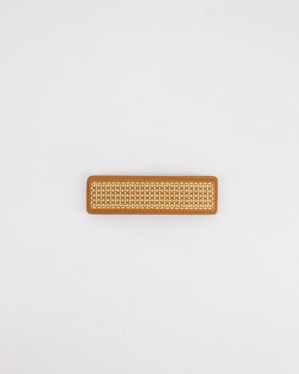 Hermes Gold Elizabeth Hair Clip in Swift Calfskin and Embroidered "H" Motif