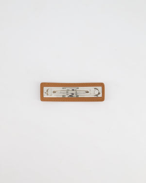 Hermes Gold Elizabeth Hair Clip in Swift Calfskin and Embroidered "H" Motif