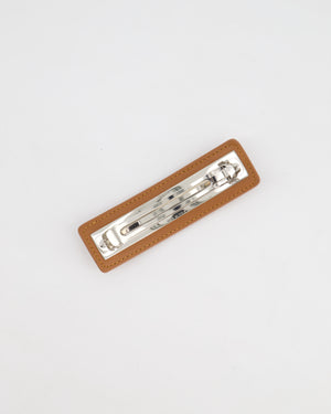 Hermes Gold Elizabeth Hair Clip in Swift Calfskin and Embroidered "H" Motif