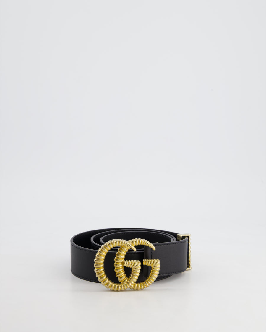 Gucci Black GG Logo Marmont Leather Belt with Torsion Buckle Detail Size 95cm