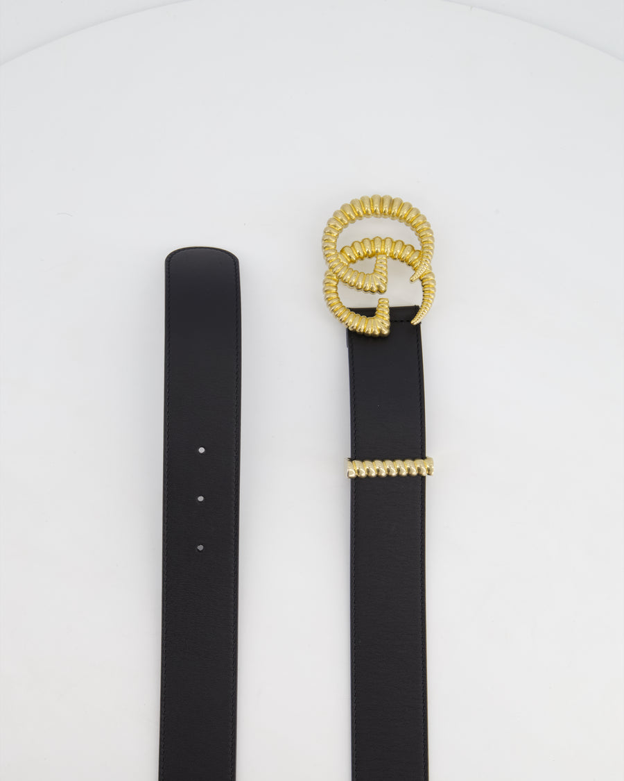 Gucci Black GG Logo Marmont Leather Belt with Torsion Buckle Detail Size 95cm