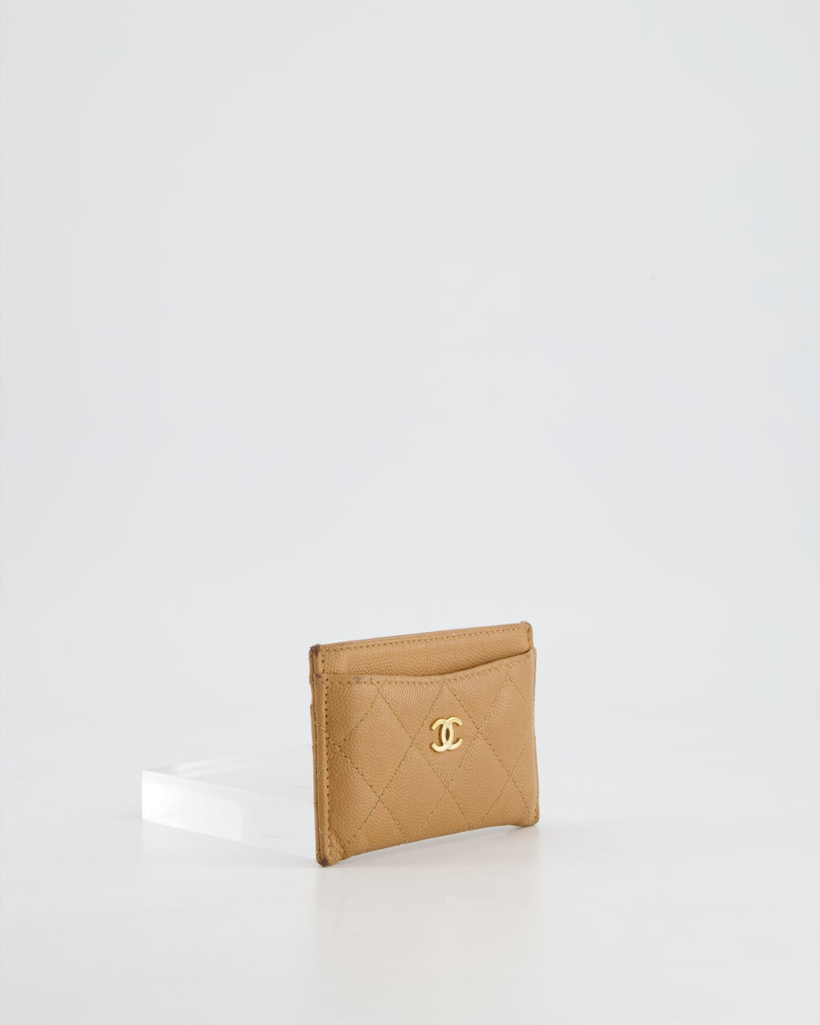 Chanel Caramel Quilted Card-Holder in Caviar Leather with Gold Hardware