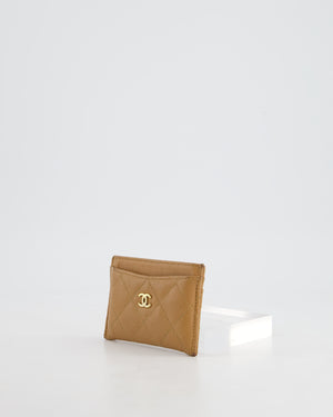 Chanel Caramel Quilted Card-Holder in Caviar Leather with Gold Hardware