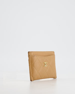 Chanel Caramel Quilted Card-Holder in Caviar Leather with Gold Hardware