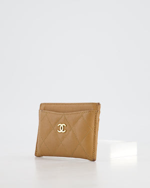 Chanel Caramel Quilted Card-Holder in Caviar Leather with Gold Hardware