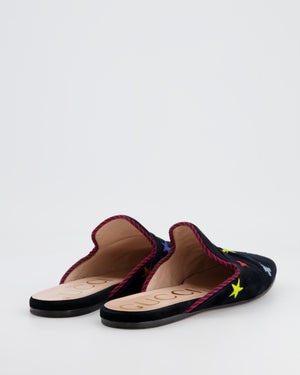 Gucci Black Suede Mules with Multicolour Embroideries Size EU 38.5