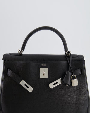 Hermès Kelly Retourne 32cm Bag in Black Clemence Leather with Palladium Hardware