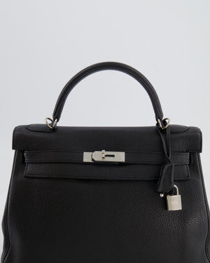 Hermès Kelly Retourne 32cm Bag in Black Clemence Leather with Palladium Hardware