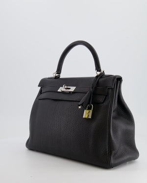 Hermès Kelly Retourne 32cm Bag in Black Clemence Leather with Palladium Hardware