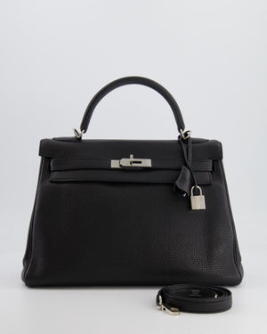 Hermès Kelly Retourne 32cm Bag in Black Clemence Leather with Palladium Hardware