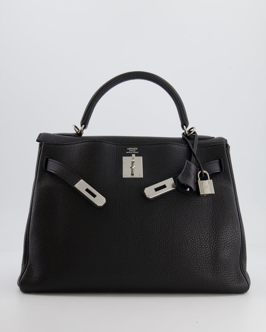 Hermès Kelly Retourne 32cm Bag in Black Clemence Leather with Palladium Hardware