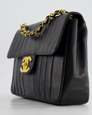 Chanel Vintage Black Square Caviar Single Flap Double Chain Mademoiselle Bag with 24K Gold Hardware