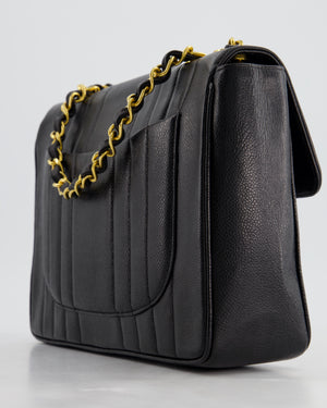 Chanel Vintage Black Square Caviar Single Flap Double Chain Mademoiselle Bag with 24K Gold Hardware