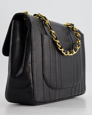 Chanel Vintage Black Square Caviar Single Flap Double Chain Mademoiselle Bag with 24K Gold Hardware