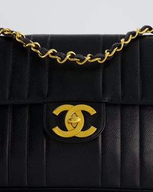 Chanel Vintage Black Square Caviar Single Flap Double Chain Mademoiselle Bag with 24K Gold Hardware