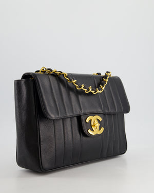 Chanel Vintage Black Square Caviar Single Flap Double Chain Mademoiselle Bag with 24K Gold Hardware