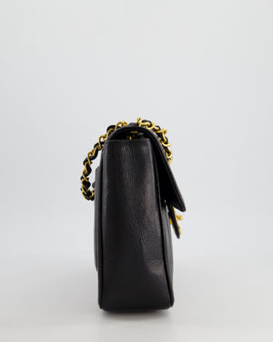 Chanel Vintage Black Square Caviar Single Flap Double Chain Mademoiselle Bag with 24K Gold Hardware