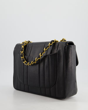 Chanel Vintage Black Square Caviar Single Flap Double Chain Mademoiselle Bag with 24K Gold Hardware