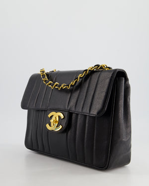 Chanel Vintage Black Square Caviar Single Flap Double Chain Mademoiselle Bag with 24K Gold Hardware