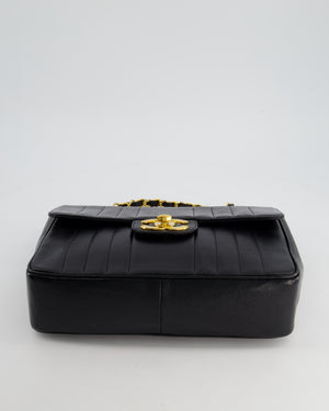 Chanel Vintage Black Square Caviar Single Flap Double Chain Mademoiselle Bag with 24K Gold Hardware