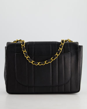 Chanel Vintage Black Square Caviar Single Flap Double Chain Mademoiselle Bag with 24K Gold Hardware