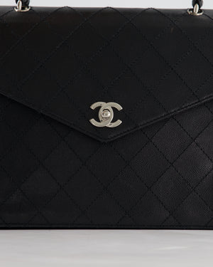 Chanel Vintage Black Top Handle Bag in Caviar Leather with Silver Hardware