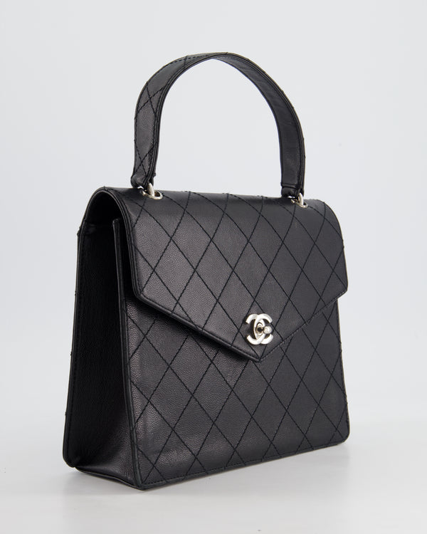 Chanel Vintage Black Top Handle Bag in Caviar Leather with Silver Hardware