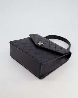 Chanel Vintage Black Top Handle Bag in Caviar Leather with Silver Hardware