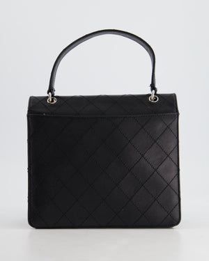 Chanel Vintage Black Top Handle Bag in Caviar Leather with Silver Hardware