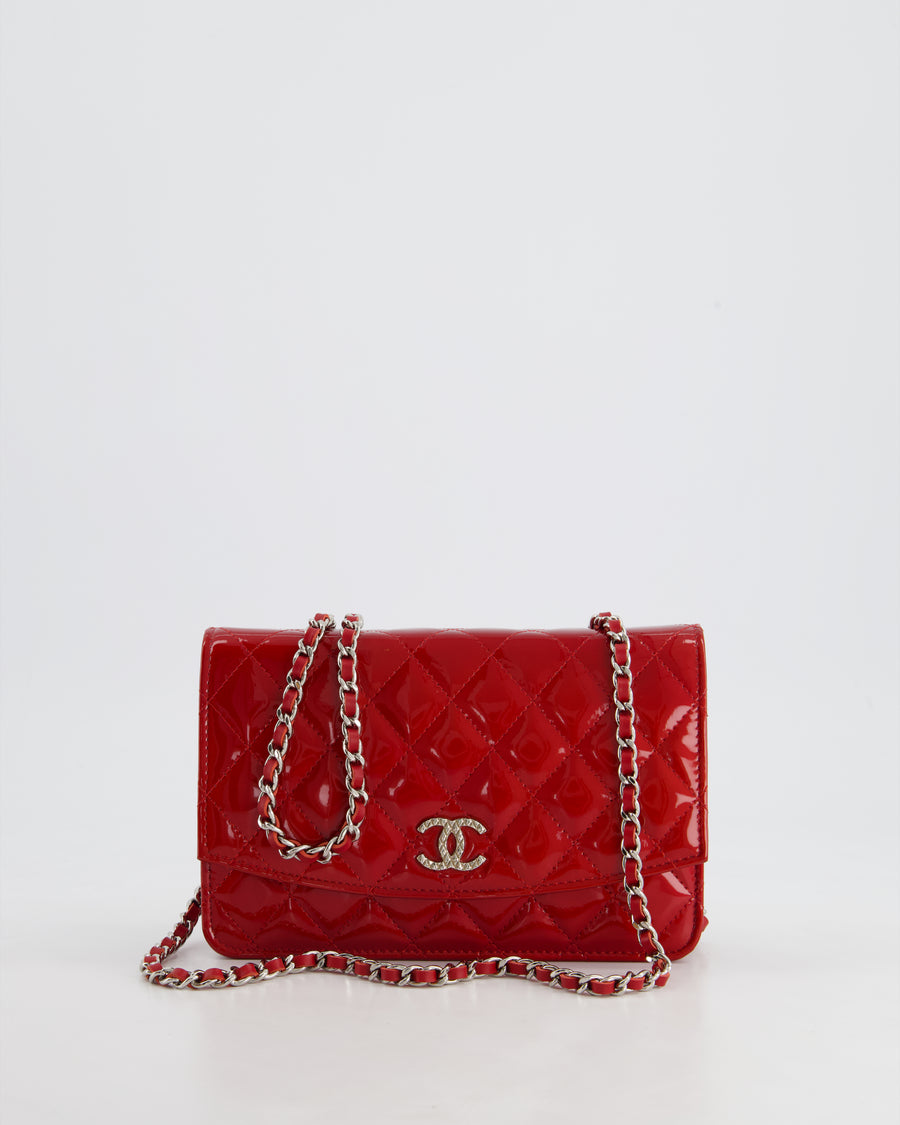 Chanel Red Metallic Wallet on Chain Bag in Patent Leather with Silver Hardware