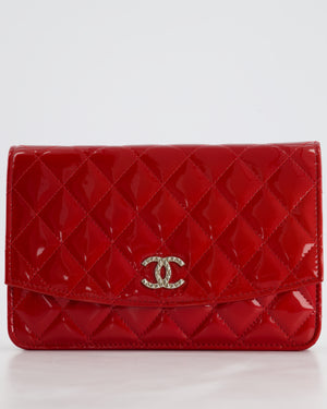 Chanel Red Metallic Wallet on Chain Bag in Patent Leather with Silver Hardware