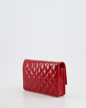 Chanel Red Metallic Wallet on Chain Bag in Patent Leather with Silver Hardware