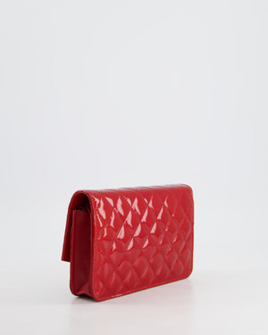 Chanel Red Metallic Wallet on Chain Bag in Patent Leather with Silver Hardware