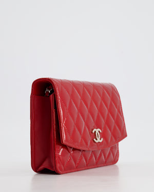 Chanel Red Metallic Wallet on Chain Bag in Patent Leather with Silver Hardware