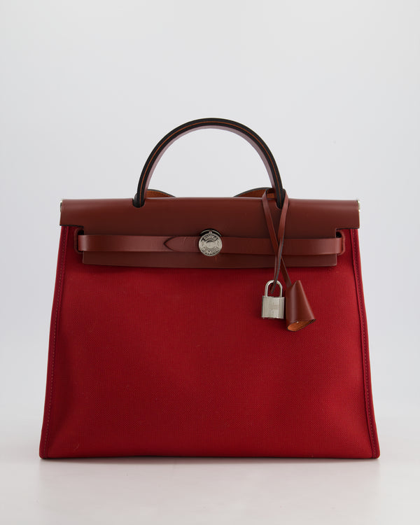 Hermès Herbag 31 Bag in Rouge Grenat Canvas and Rouge H Leather with Palladium Hardware