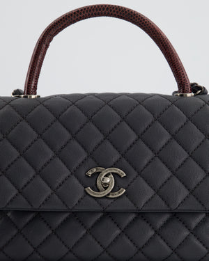 *RARE* Chanel Medium Coco Top Handle Bag Grey Caviar with Python Handle and Ruthenium Hardware