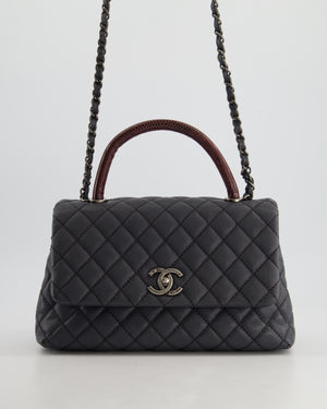 *RARE* Chanel Medium Coco Top Handle Bag Grey Caviar with Python Handle and Ruthenium Hardware